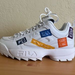 Fila White Platform Patch Sneakers